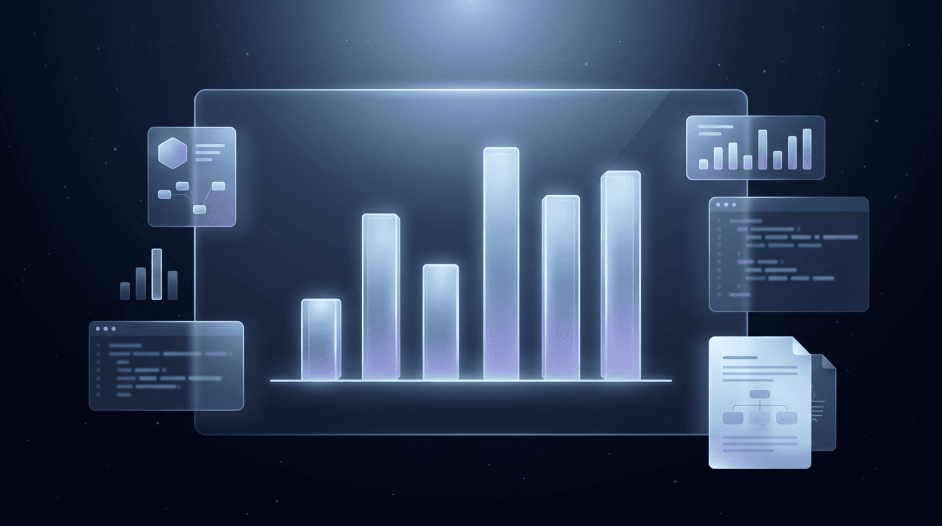 Abstract moonlit bar chart representing model rankings without any stated numbers