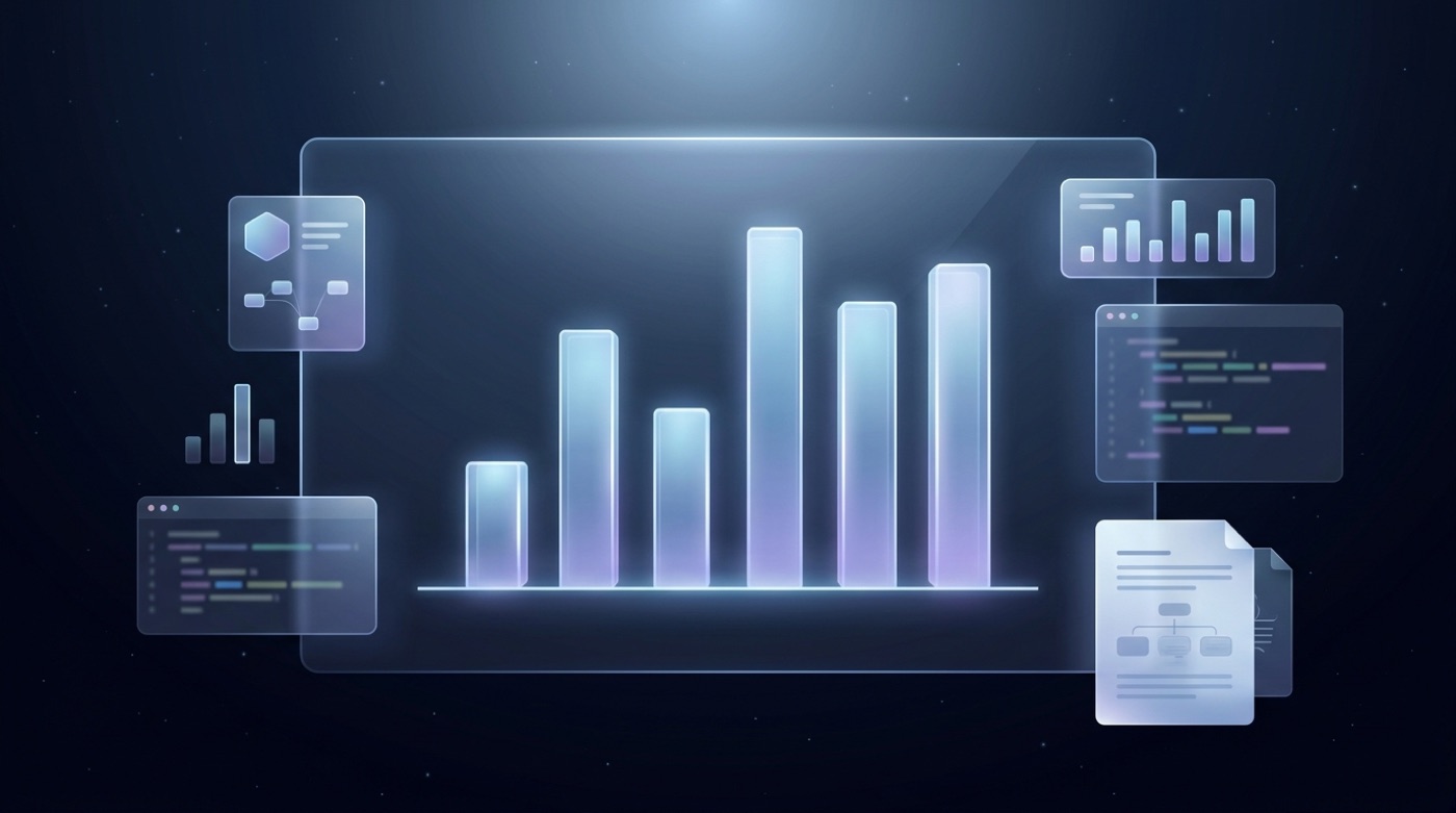 Abstract moonlit bar chart representing model rankings without any stated numbers
