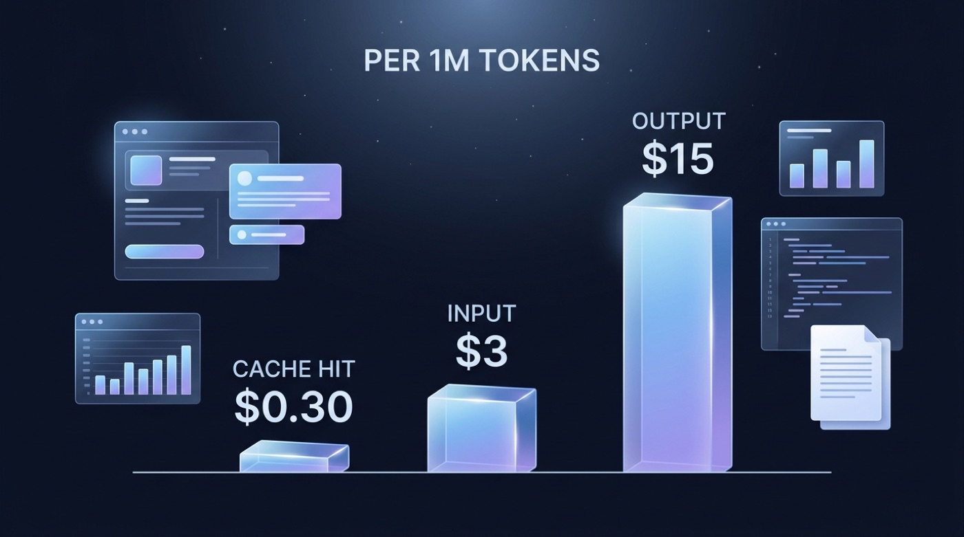 Bar chart of Kimi K3 API token rates: cache hit $0.30, input $3, output $15 per 1M tokens
