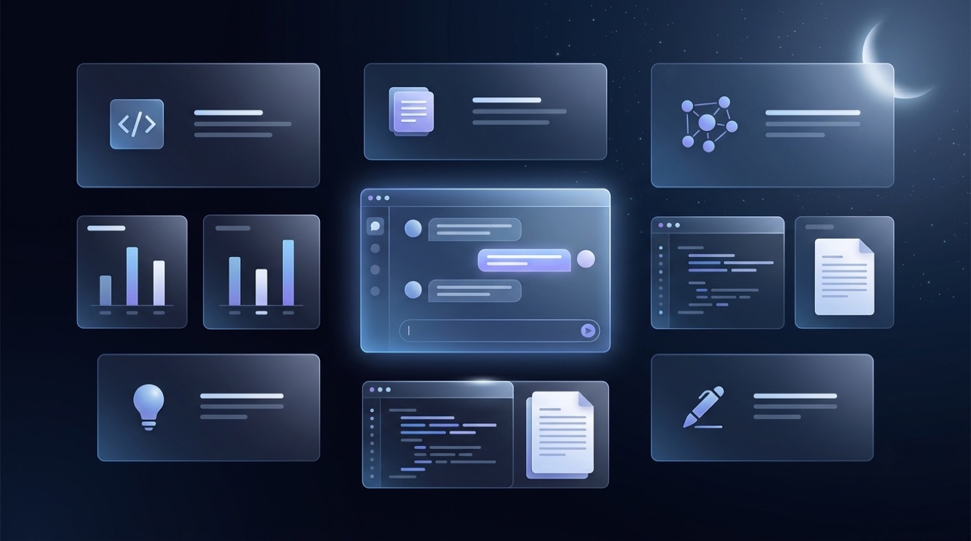Overview map of Kimi K3's key features shown as floating capability cards around a chat interface